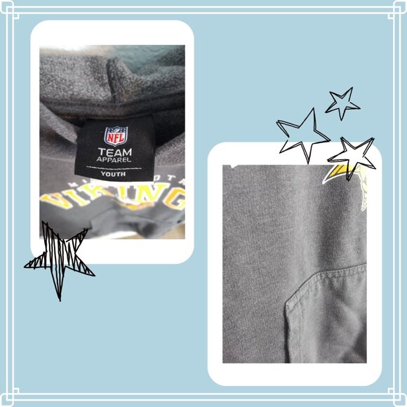Official NFL Minnesota Vikings Charcoal Grey Hoodie Sweatshirt, Youth Size Small - Picture 3 of 9